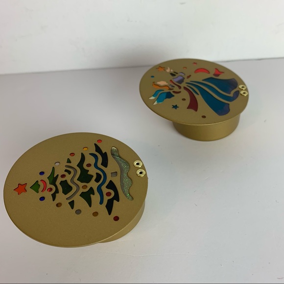 Käthe Wohlfahrt Stained Glass Metal Tea Light Lidded Candle Holders Angel & Tree - Picture 6 of 8